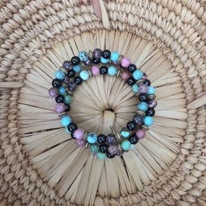 Turquoise Rhodonite Obsidian Beaded Wrap Bracelet Boho Southwestern Artisan New